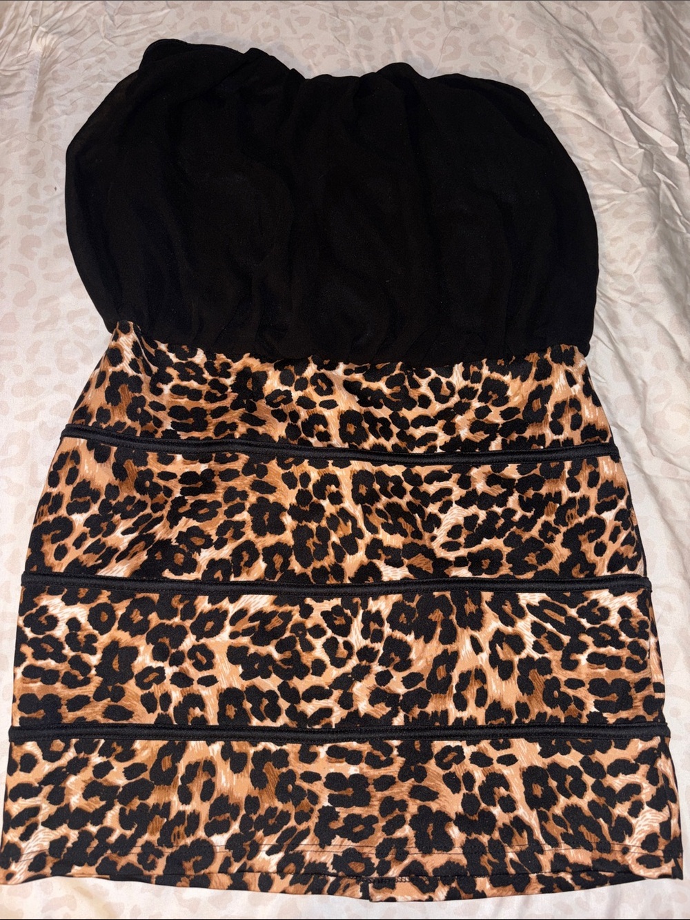 bloom Strapless Black Bodice Leopard-Print Mini Dress